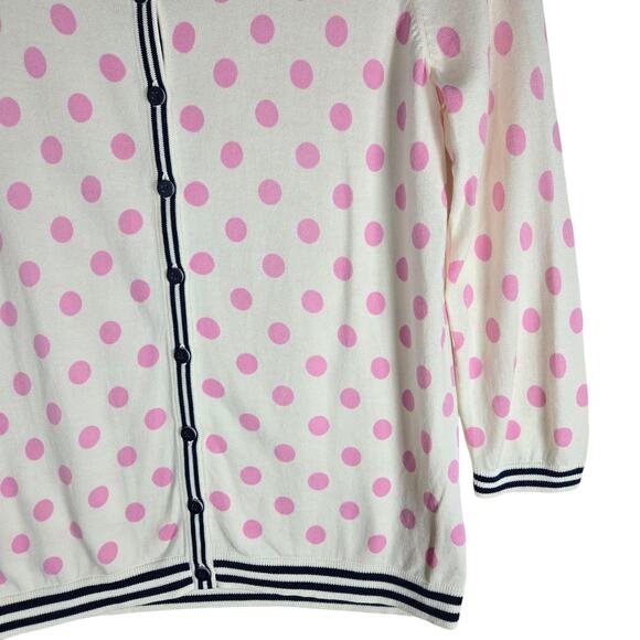 Talbots Petites Sweater Womens Medium Petite Pink Polka Dot Cardigan Navy Trim - Picture 5 of 10